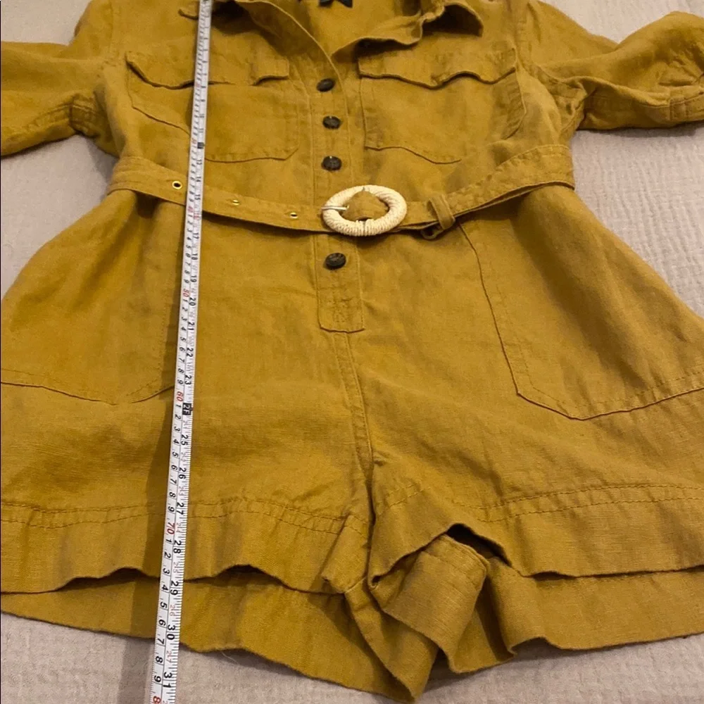 Banana Republic Mustard Button-Up Linen Safari Romper with Belt. Size Xs